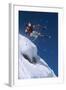 Skier in Mid-Air Above Snow on Ski Slopes-null-Framed Photo