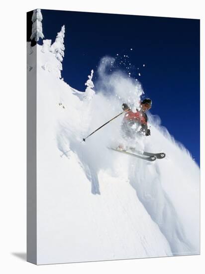 Skier in Powder at Big Mountain Resort, Whitefish, Montana, USA-Chuck Haney-Stretched Canvas