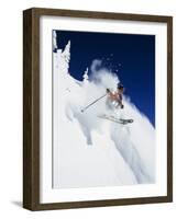 Skier in Powder at Big Mountain Resort, Whitefish, Montana, USA-Chuck Haney-Framed Premium Photographic Print