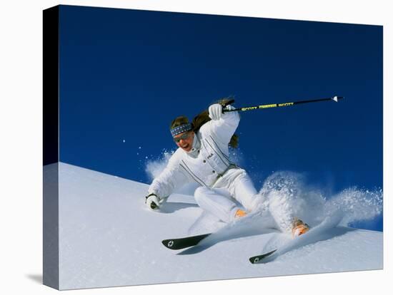 Skier in White-null-Stretched Canvas