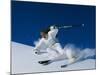 Skier in White-null-Mounted Photographic Print