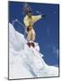 Skier in Yellow with Streaming Hair-null-Mounted Photographic Print