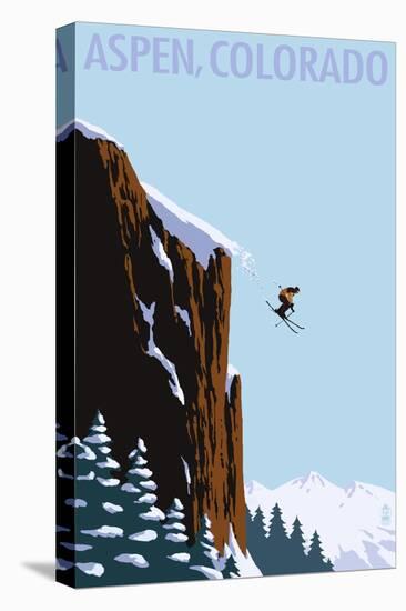 Skier Jumping - Aspen, Colorado-Lantern Press-Stretched Canvas