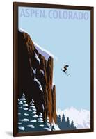 Skier Jumping - Aspen, Colorado-Lantern Press-Framed Art Print