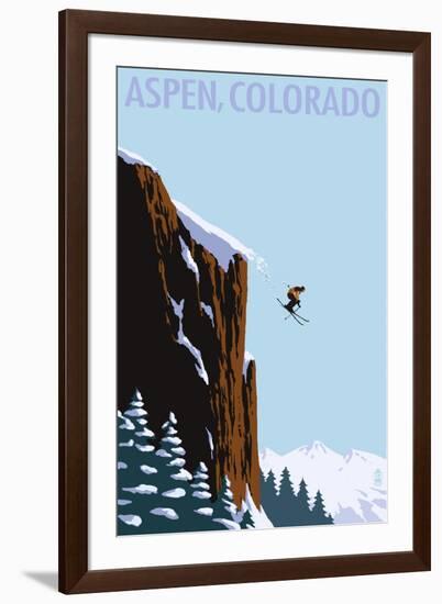 Skier Jumping - Aspen, Colorado-Lantern Press-Framed Art Print