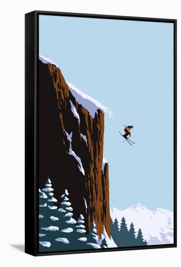 Skier Jumping-Lantern Press-Framed Stretched Canvas