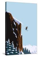 Skier Jumping-Lantern Press-Stretched Canvas