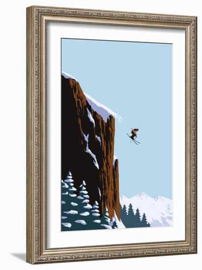 Skier Jumping-Lantern Press-Framed Art Print