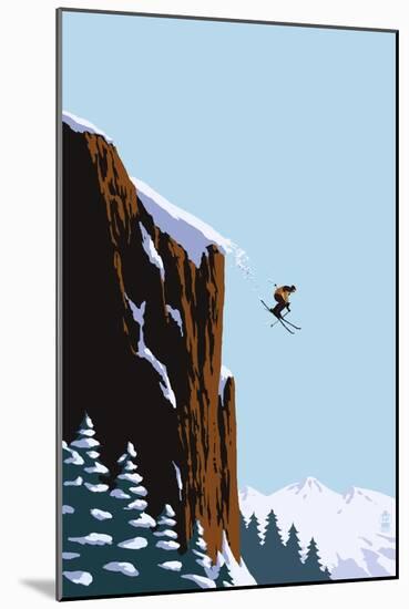 Skier Jumping-Lantern Press-Mounted Art Print