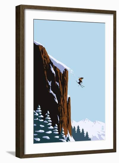 Skier Jumping-Lantern Press-Framed Art Print