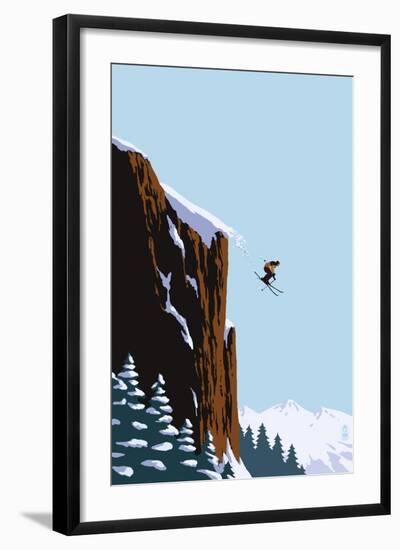 Skier Jumping-Lantern Press-Framed Art Print