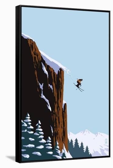 Skier Jumping-Lantern Press-Framed Stretched Canvas