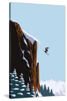 Skier Jumping-Lantern Press-Stretched Canvas