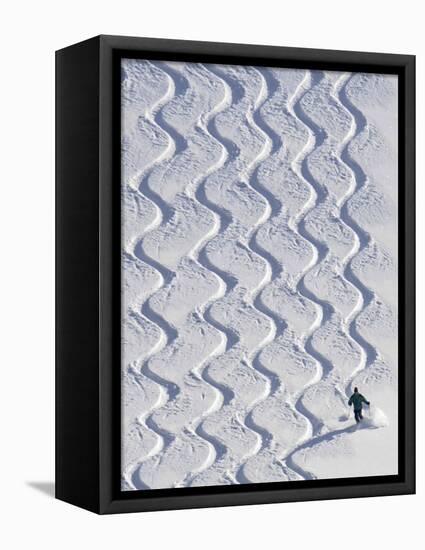 Skier Leaves His Trace in the Deep Snow on a Hill Near St. Maergen in the Black Forest of Germany-null-Framed Stretched Canvas