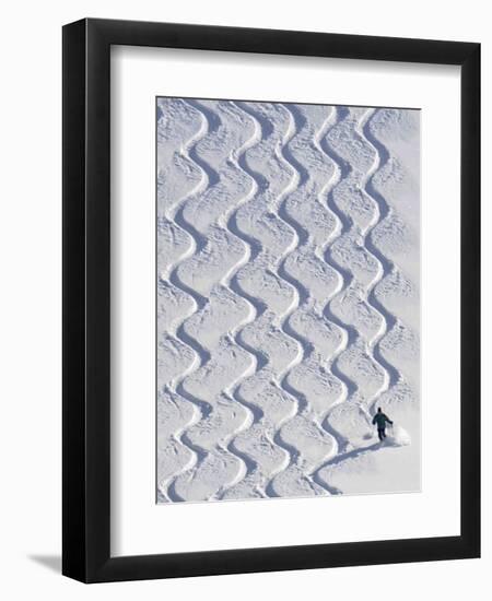 Skier Leaves His Trace in the Deep Snow on a Hill Near St. Maergen in the Black Forest of Germany-null-Framed Premium Photographic Print