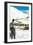 Skier Looking over Sun Valley Resort-null-Framed Art Print