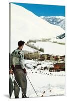 Skier Looking over Sun Valley Resort-null-Stretched Canvas