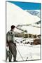 Skier Looking over Sun Valley Resort-null-Mounted Premium Giclee Print