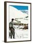 Skier Looking over Sun Valley Resort-null-Framed Art Print