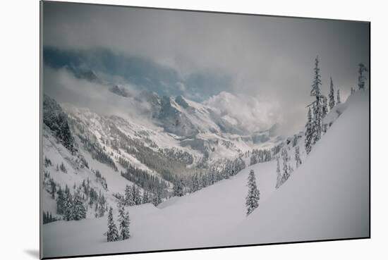 Skier Makes Some Steep Angle Powder Turns In Cascades Of Washington As A Snow Storm Begins To Clear-Jay Goodrich-Mounted Photographic Print