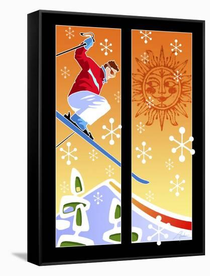 Skier Powder-Larry Hunter-Framed Stretched Canvas