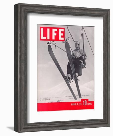 Skier Riding the Chair Lift at Sun Valley Ski Resort, March 8, 1937-Alfred Eisenstaedt-Framed Photographic Print