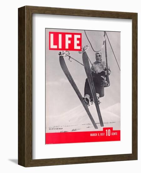 Skier Riding the Chair Lift at Sun Valley Ski Resort, March 8, 1937-Alfred Eisenstaedt-Framed Photographic Print