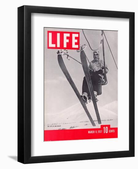 Skier Riding the Chair Lift at Sun Valley Ski Resort, March 8, 1937-Alfred Eisenstaedt-Framed Photographic Print