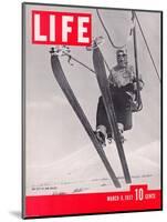 Skier Riding the Chair Lift at Sun Valley Ski Resort, March 8, 1937-Alfred Eisenstaedt-Mounted Photographic Print