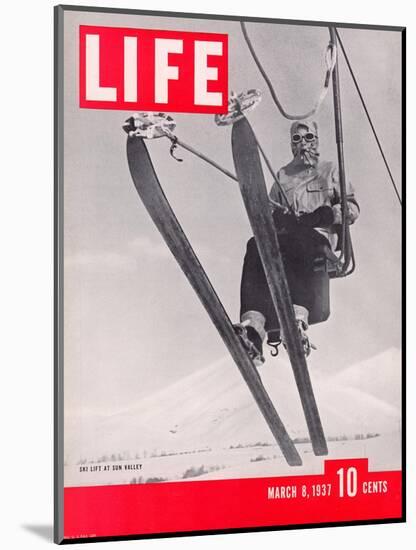 Skier Riding the Chair Lift at Sun Valley Ski Resort, March 8, 1937-Alfred Eisenstaedt-Mounted Photographic Print