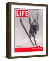 Skier Riding the Chair Lift at Sun Valley Ski Resort, March 8, 1937-Alfred Eisenstaedt-Framed Photographic Print