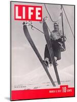 Skier Riding the Chair Lift at Sun Valley Ski Resort, March 8, 1937-Alfred Eisenstaedt-Mounted Photographic Print