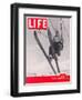 Skier Riding the Chair Lift at Sun Valley Ski Resort, March 8, 1937-Alfred Eisenstaedt-Framed Premium Photographic Print