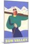 Skier, Sun Valley, Graphics-null-Mounted Art Print