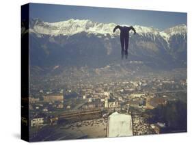 Skier Taking Off from the Bergisel Jump Hangs During Innsbruck Winter Olympics Competition-Ralph Crane-Stretched Canvas