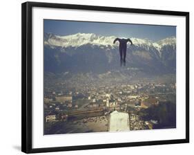 Skier Taking Off from the Bergisel Jump Hangs During Innsbruck Winter Olympics Competition-Ralph Crane-Framed Premium Photographic Print