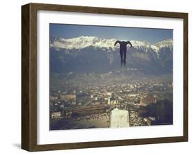 Skier Taking Off from the Bergisel Jump Hangs During Innsbruck Winter Olympics Competition-Ralph Crane-Framed Photographic Print