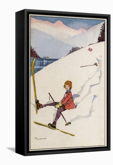 Skier Tumbles-null-Framed Stretched Canvas
