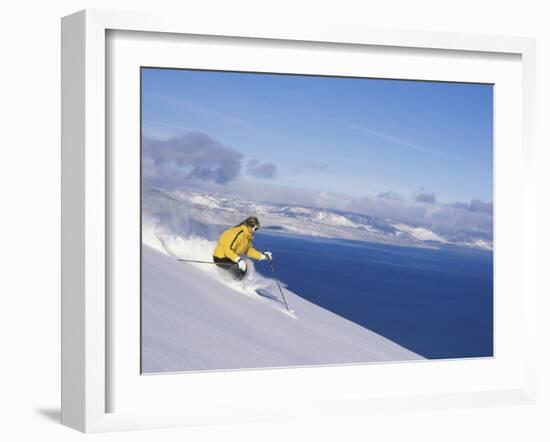 Skier with Beautiful Scenery Beyond-null-Framed Photographic Print