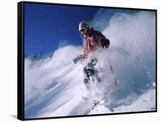 Skier with Snow Flying Up-null-Framed Stretched Canvas
