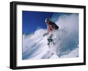 Skier with Snow Flying Up-null-Framed Photographic Print