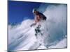 Skier with Snow Flying Up-null-Mounted Photographic Print