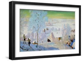 Skiers, 1919-Boris Mikhailovich Kustodiev-Framed Giclee Print