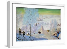 Skiers, 1919-Boris Mikhailovich Kustodiev-Framed Giclee Print