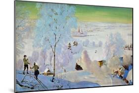 Skiers, 1919-Boris Mikhailovich Kustodiev-Mounted Giclee Print