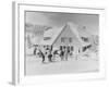 Skiers at the Stevens Pass ski lodge Photograph - Seattle, WA-Lantern Press-Framed Art Print