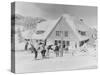 Skiers at the Stevens Pass ski lodge Photograph - Seattle, WA-Lantern Press-Stretched Canvas