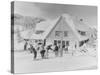 Skiers at the Stevens Pass ski lodge Photograph - Seattle, WA-Lantern Press-Stretched Canvas