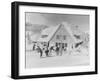 Skiers at the Stevens Pass ski lodge Photograph - Seattle, WA-Lantern Press-Framed Art Print