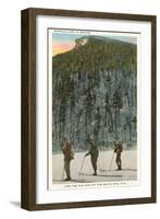 Skiers by Old Man of the Mountain, New Hampshire-null-Framed Art Print